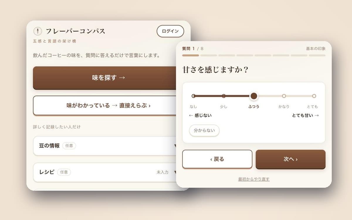 フレーバーコンパスの実際の画面