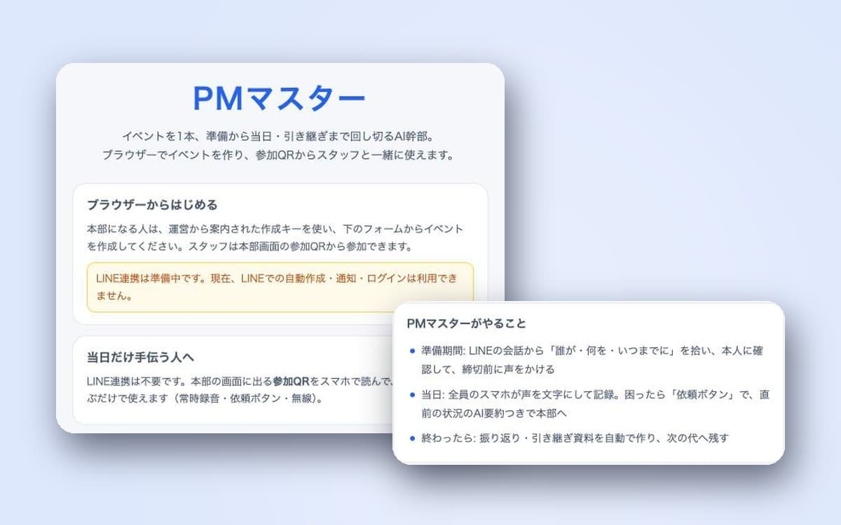 PMマスターの実際の画面